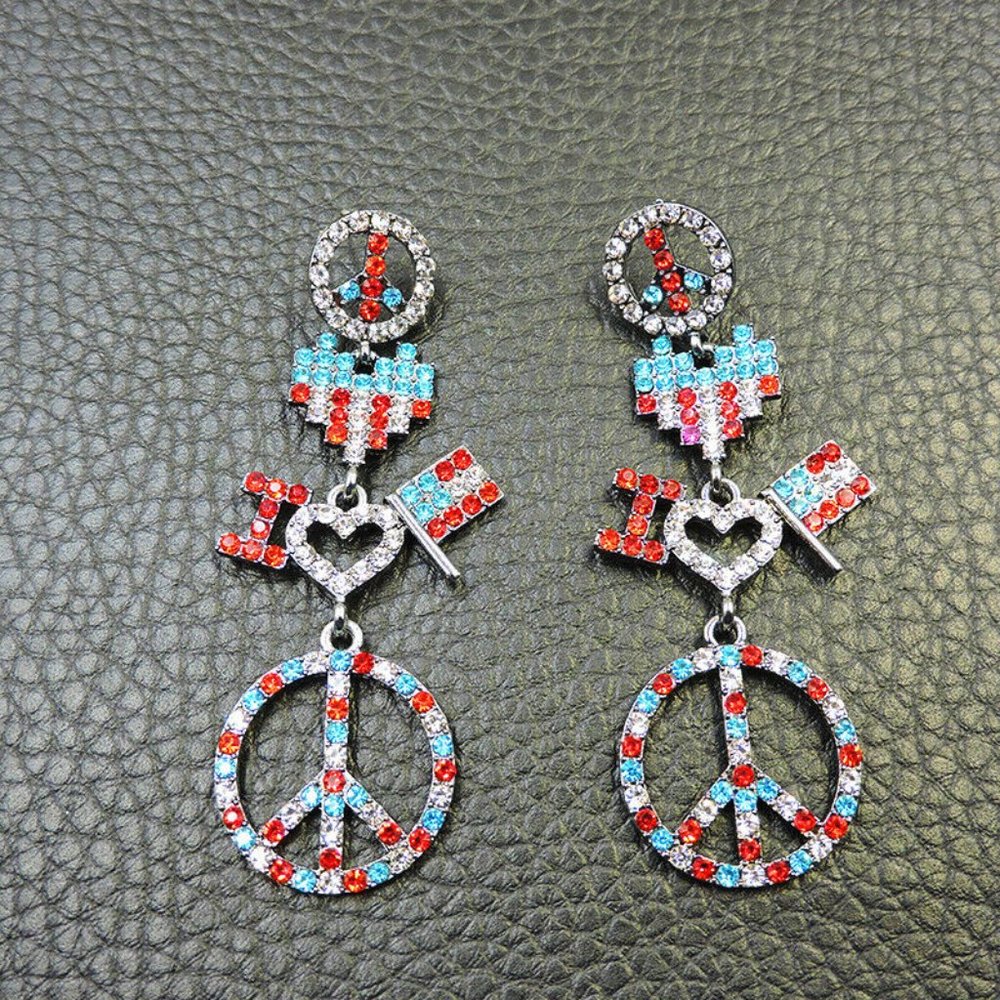 BJ Crystal Rhinestone Red Love Heart Peace Earring